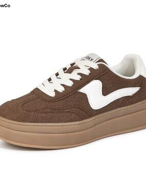 Platform Fashion Sneakers Faux Leather Suede Patchwork Thick Sole Walking Shoes